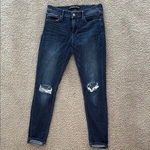 Express Blue Cropped Ankle Jeans with Distressed Details